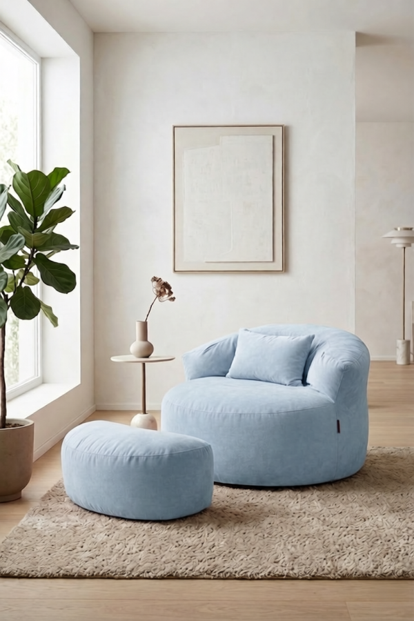 mavi SAPIEN HOME Relax Berjer ve Puf Koltuk Takımı - Kitap Okuma & TV Koltuğu