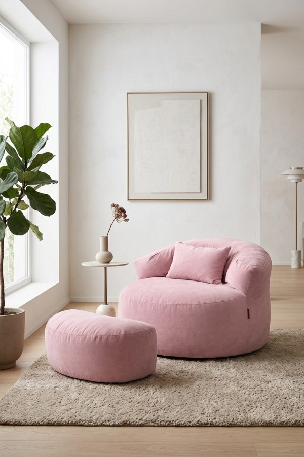 pembe1relax SAPIEN HOME Relax Berjer ve Puf Koltuk Takımı - Kitap Okuma & TV Koltuğu