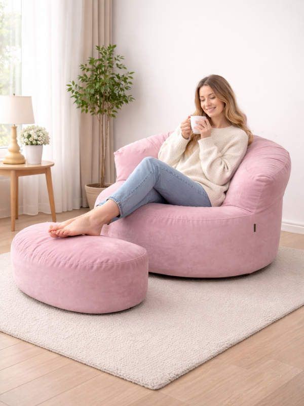 pembenest2 SAPIEN HOME Relax Berjer ve Puf Koltuk Takımı - Kitap Okuma & TV Koltuğu